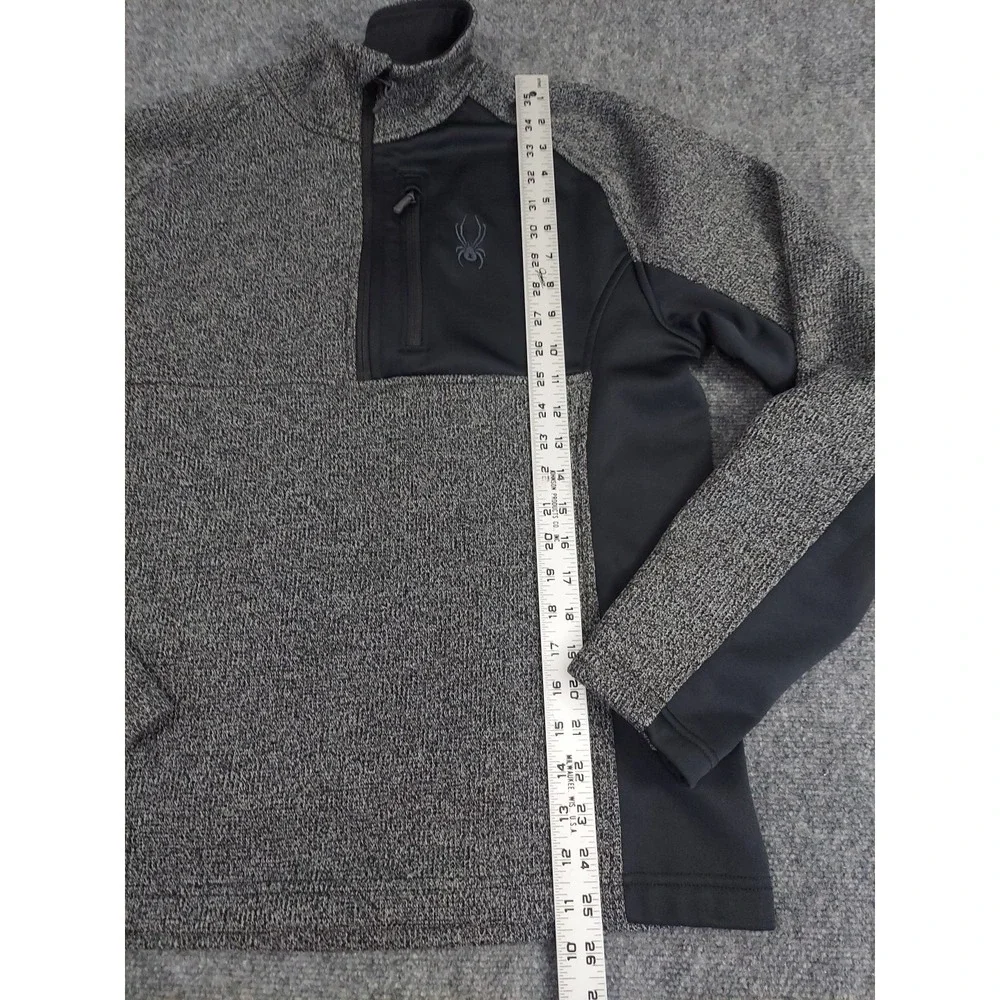 Spyder Pullover Sweater Mens Medium Gray Black Tech Mock Neck‎ Ski Knit Outdoor